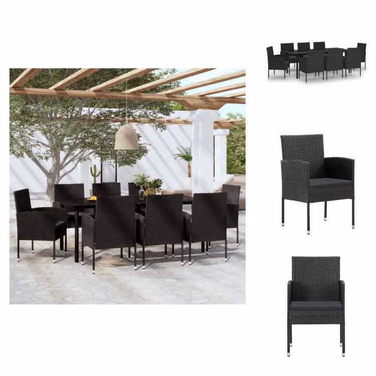 vidaXL Set da pranzo da giardino 9 pezzi nero - Set di mobili da giardino