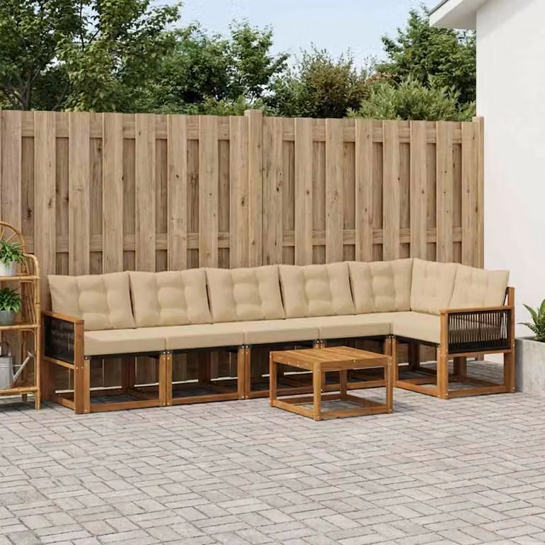 Set di divani da esterno vidaXL 7 pz in legno di acacia con cuscini beige e marrone per giardino e terrazza