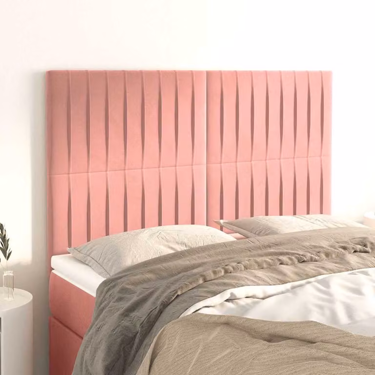 Testiera per letto vidaXL in velluto rosa con pannello imbottito, L: 144 cm, P: 5 cm, H: 118-128 cm