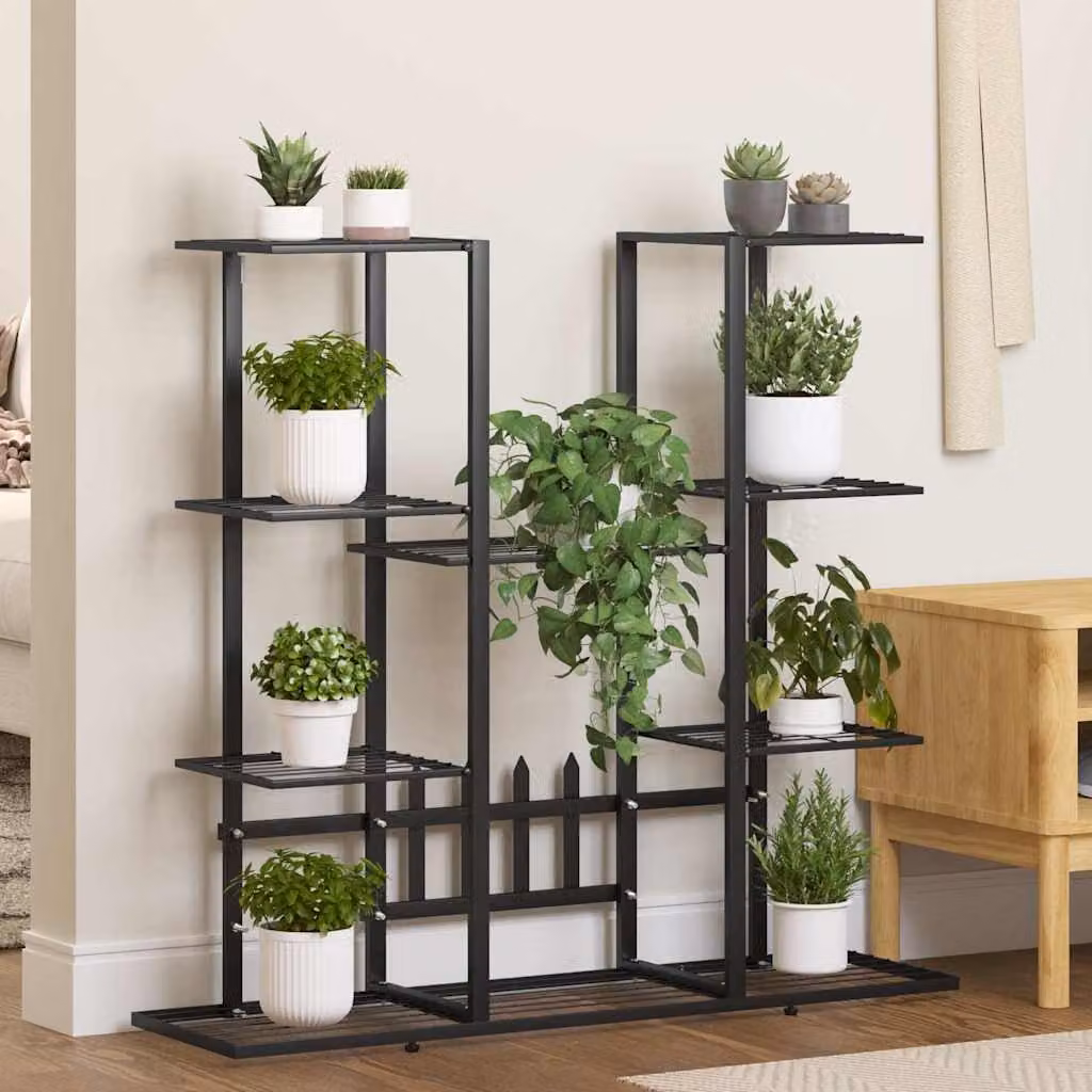 Portafiori moderno vidaXL in metallo nero opaco L: 94,5 cm, P: 25 cm, H: 89 cm