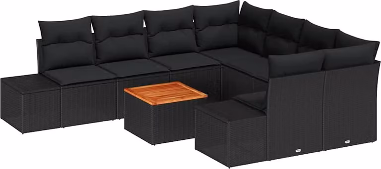 Set Divano da Giardino con archiviazione 9 pcs Nero polyrattan