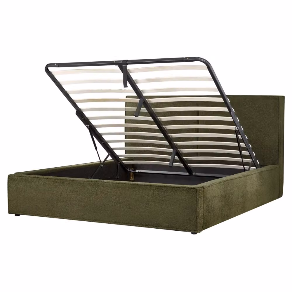 Letto King Size Beliani con Contenitore e Rivestimento in Bouclé Verde, L/P: 160 x 200 cm – 2