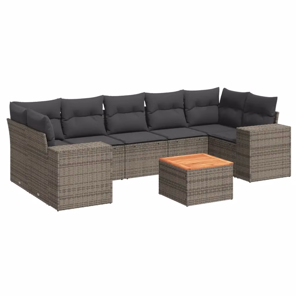 vidaXL Set Divano da Giardino a L 8 pz in Polyrattan Grigio con Cuscini – 2