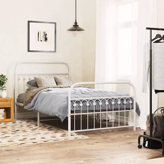 Giroletto con Testiera e Pediera-Struttura Letto Metallo Bianco 107x203 cm 669259