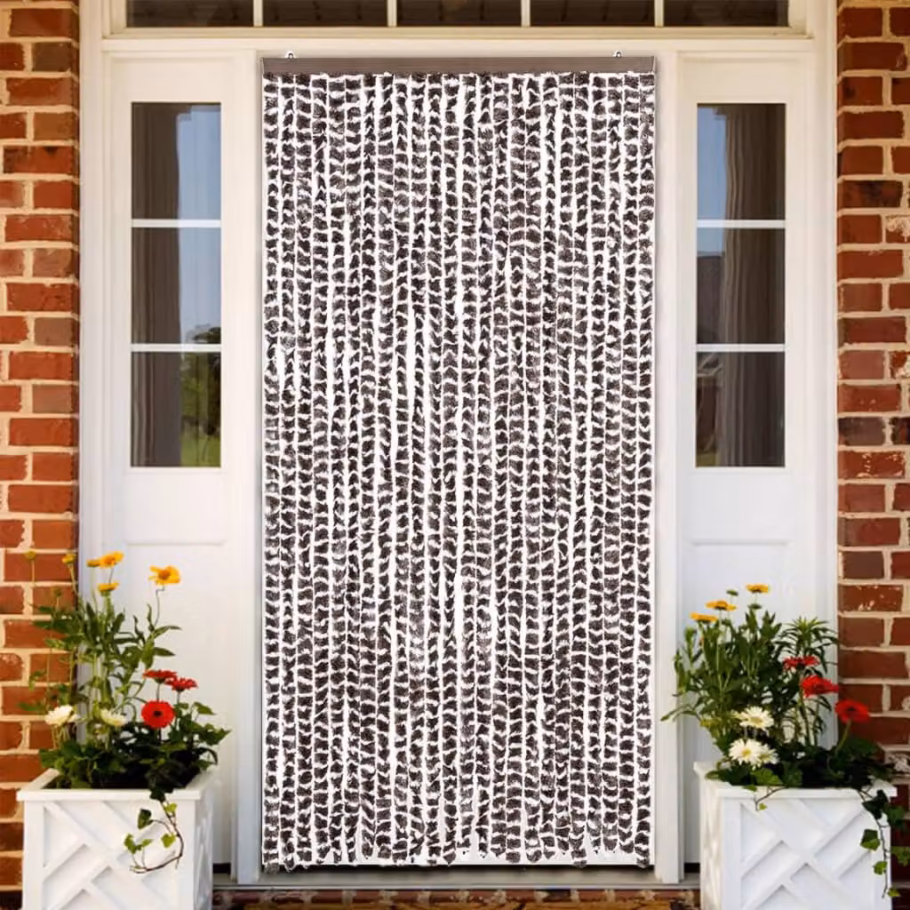 Tenda Antimosche vidaXL in Ciniglia Marrone e Bianca, Termoisolante e Semitrasparente, L: 100 cm, H: 230 cm