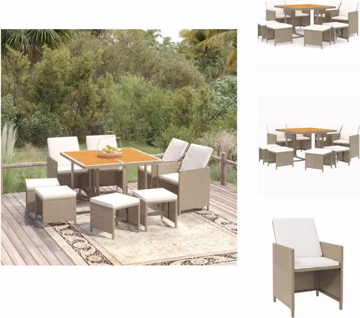 vidaXL set da pranzo da giardino 9 pezzi con cuscini in poly rattan beige - Set di mobili da giardino
