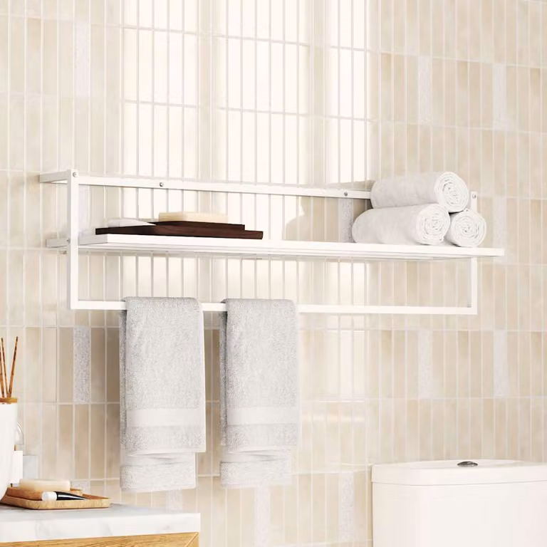 Portasciugamani da parete vidaXL in metallo bianco L 95 cm x P 25 cm x H 22 cm