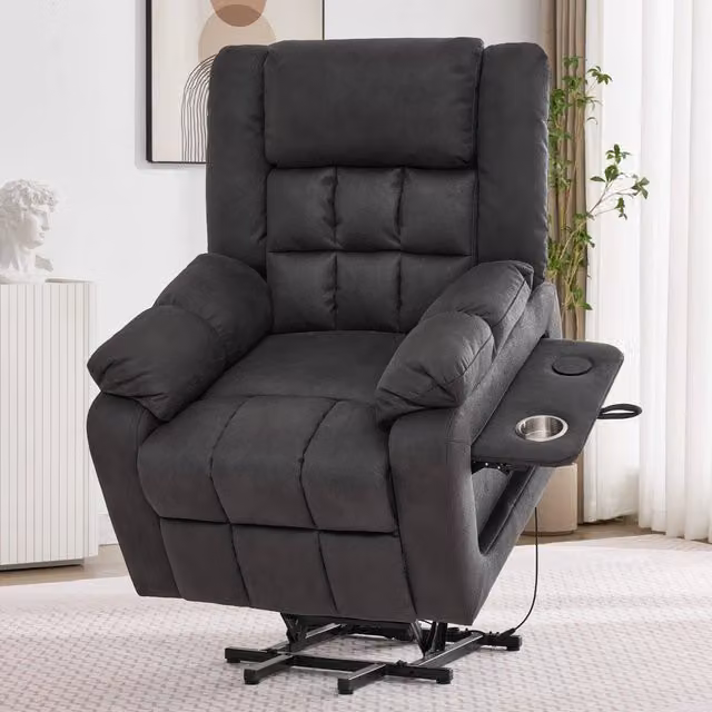 Poltrona reclinabile massaggiante elettrica alzapersona ¨C Minimal ¨C Grigio tessuto poggiapiedi relax