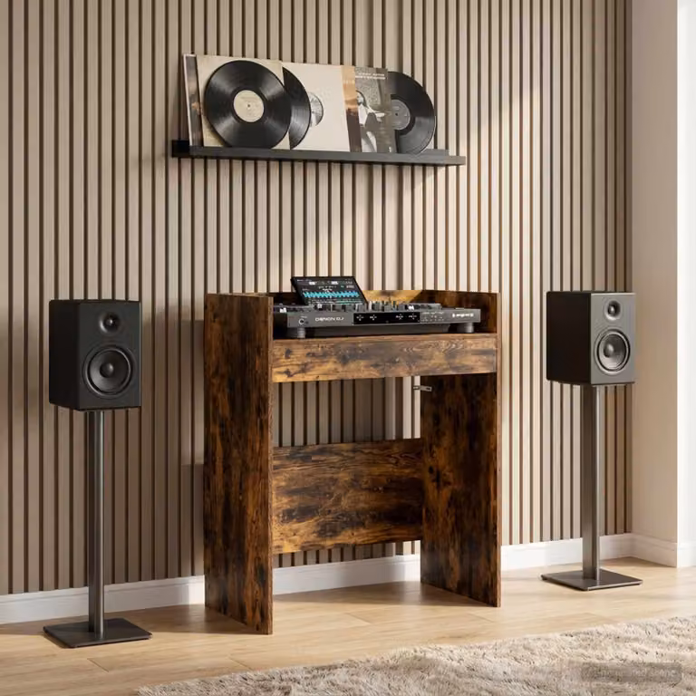 vidaXL Tavolo DJ moderno in legno ingegnerizzato color rovere, L 102 cm x P 45 cm x H 102 cm