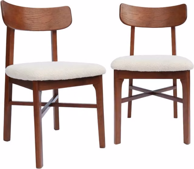 Set di 2 sedie vintage Sweeek in legno di hevea e tessuto bouclé, beige e noce – 1