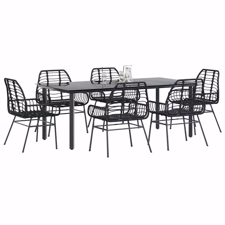 Set da pranzo da giardino vidaXL in polyrattan e vetro nero, 7 pezzi