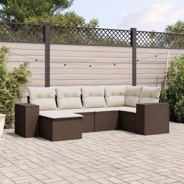 Set Divano da Giardino 6 pz con Cuscini Marrone in Polyrattan 3222862