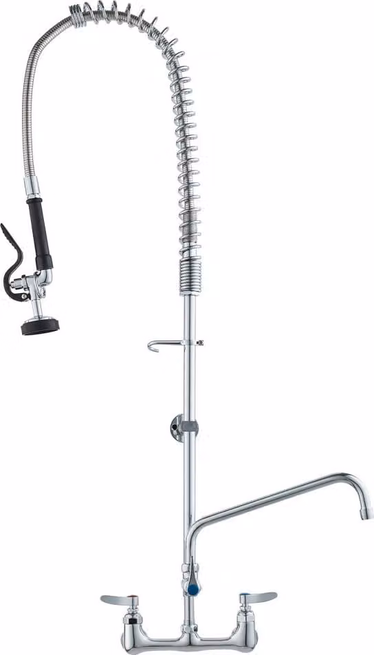 Rubinetto commerciale con doccetta prelavello - altezza 111 cm - centro 203 mm - bocca girevole 305 mm - rubinetto da cucina a parete - struttura in ottone con doccetta estraibile - per lavello a 1/2/3 vani