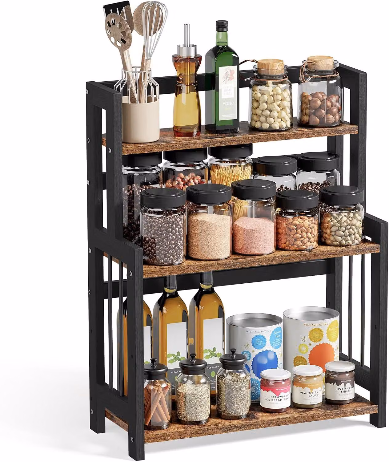 Ripiano porta spezie a 3 livelli - Struttura in MDF e bambù - Portaoggetti da cucina