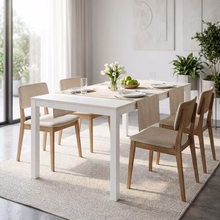 Milani Home - tavolo da pranzo allungabile 160-220 x 90 x 77 cm, bianco, legno e metallo