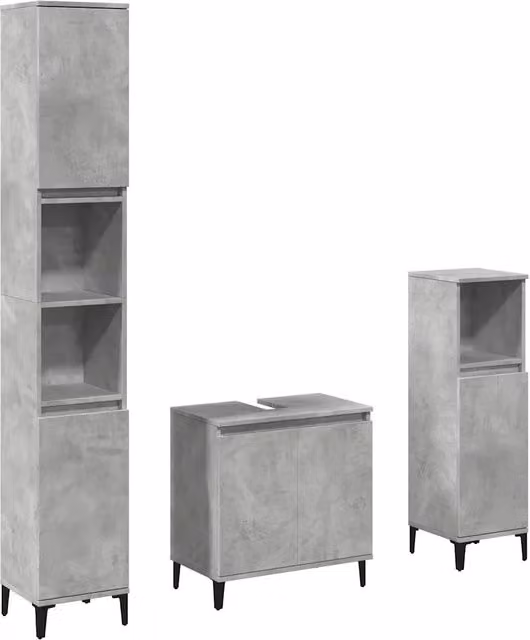 Set Mobili da Bagno | Armadio da bagno 3 pz Grigio Cemento in Legno Multistrato