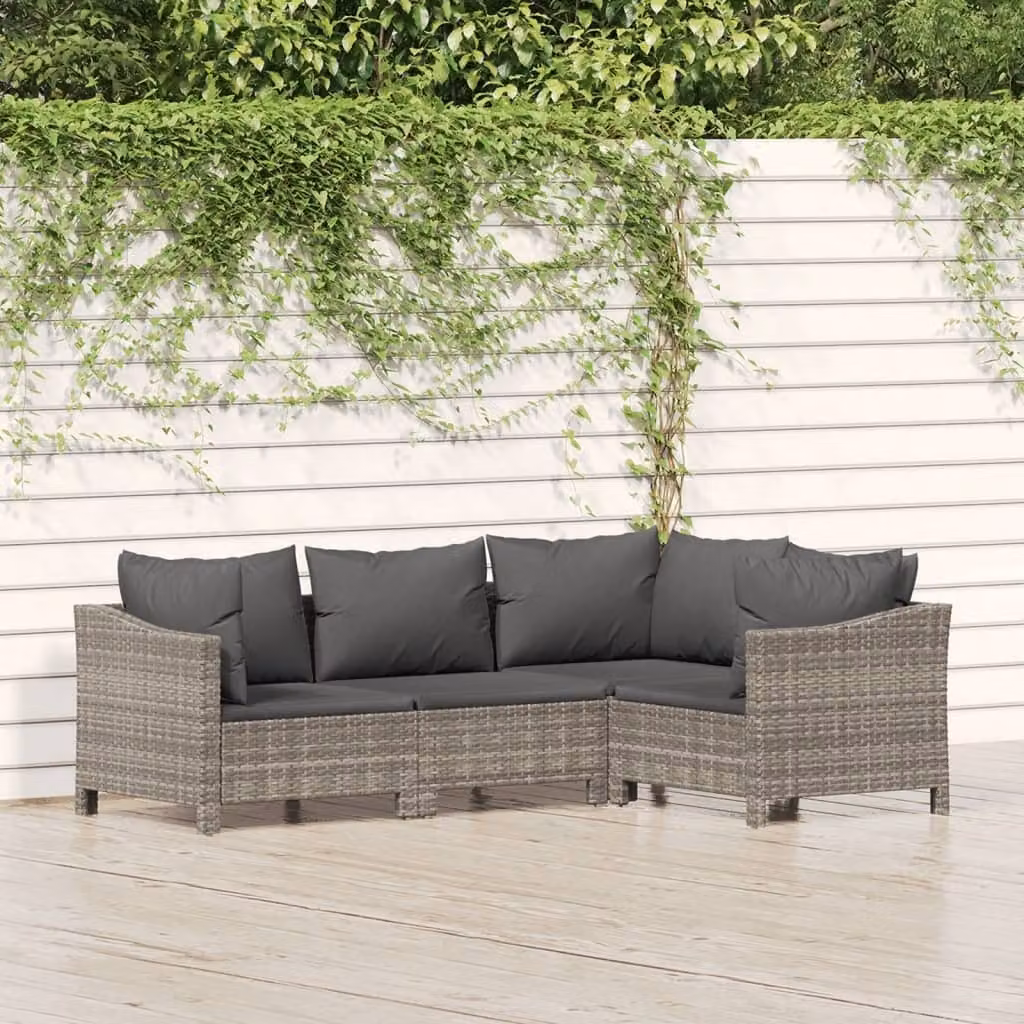 Maison Exclusive - Set Divani da Giardino 4 pz con Cuscini in Polyrattan Grigio