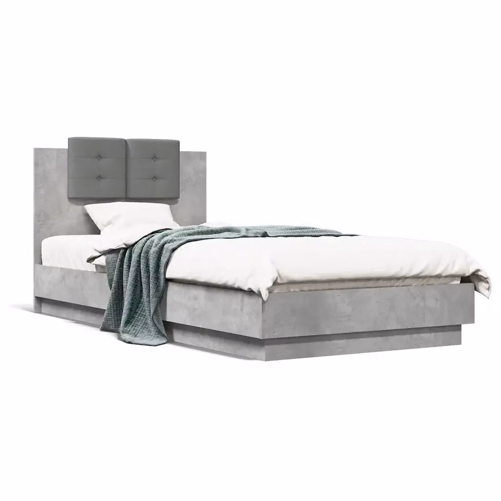 Letto con testiera imbottita e struttura in legno grigio vidaXL L/P: 90 x 200 cm – 2