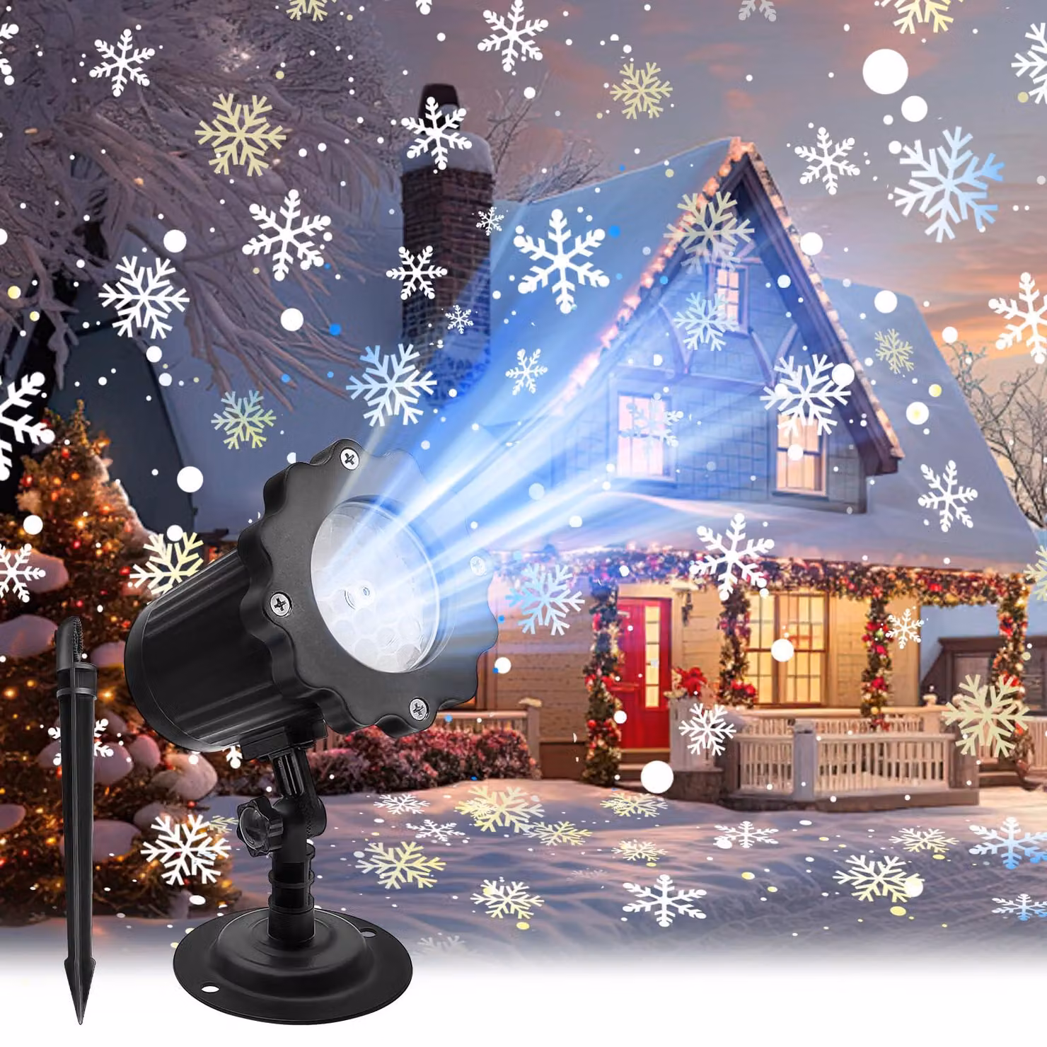 Proiettore LED a forma di fiocchi di neve, grado di protezione IP65, 9W, per interni ed esterni