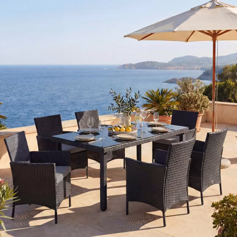 Set in poly rattan Halden, mobili da giardino, set da balcone, set di sedute ~ antracite, cuscini antracite