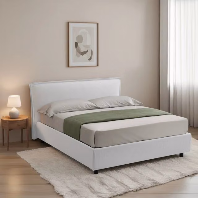 Letto alla francese DMORA con materasso incluso, base contenitore lift up, Bianco, L: 120 cm, P: 190 cm, H: 200 cm – 1
