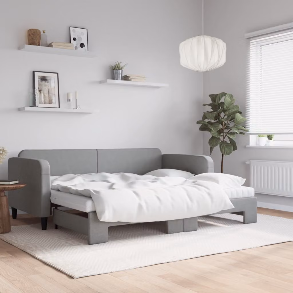 Maison Exclusive - Divano letto estraibile con materasso grigio chiaro 90x200 cm in tessuto