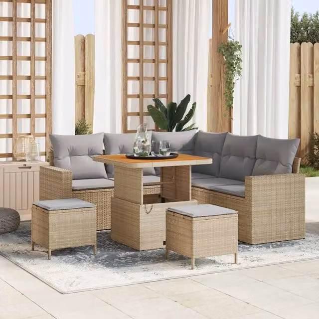Set Divano da Giardino Moderno vidaXL a 6 Posti con Cuscini e Tavolino, Colore Grigio o Beige, Struttura in Acciaio Verniciato a Polvere e Tessuto con Coperture Rimovibili – 1