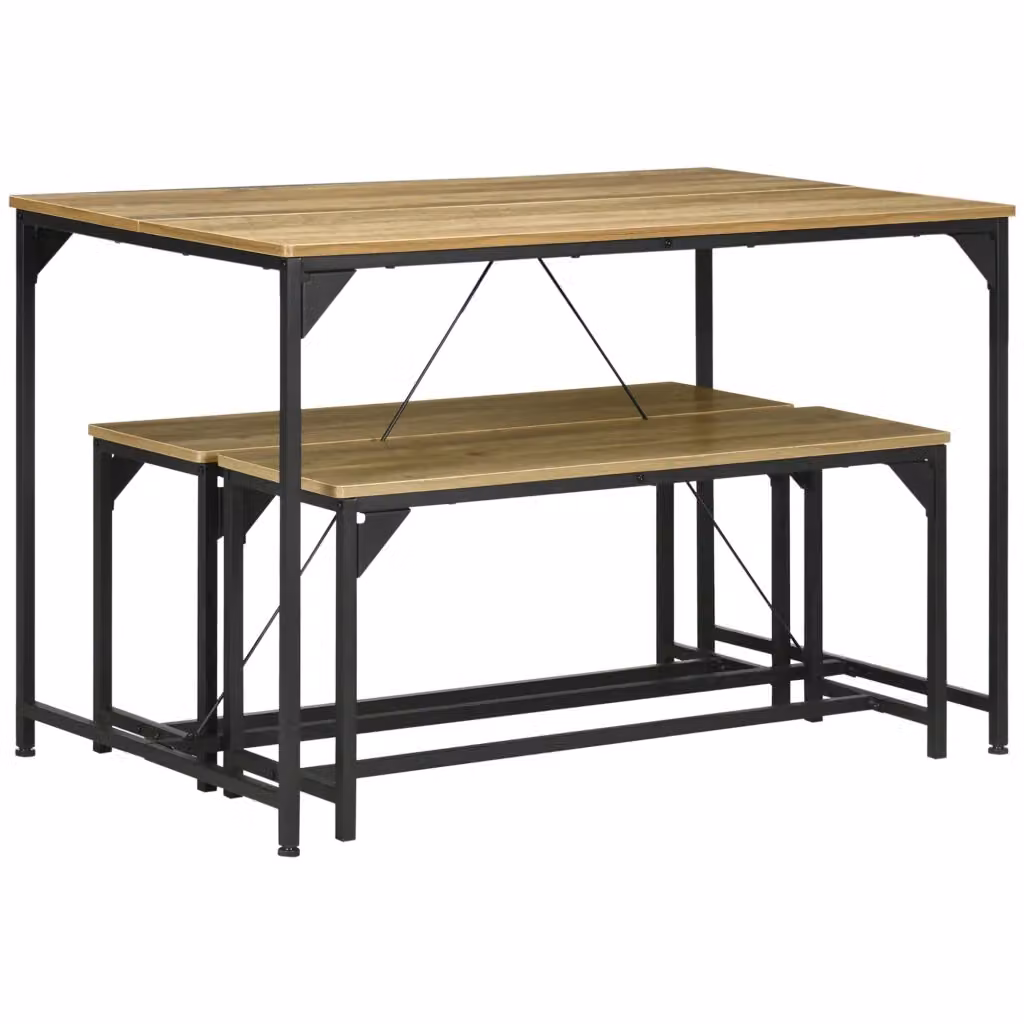 Set tavolo da pranzo XYLO con 2 panche in legno e metallo per 4 persone, colore naturale e nero – 2