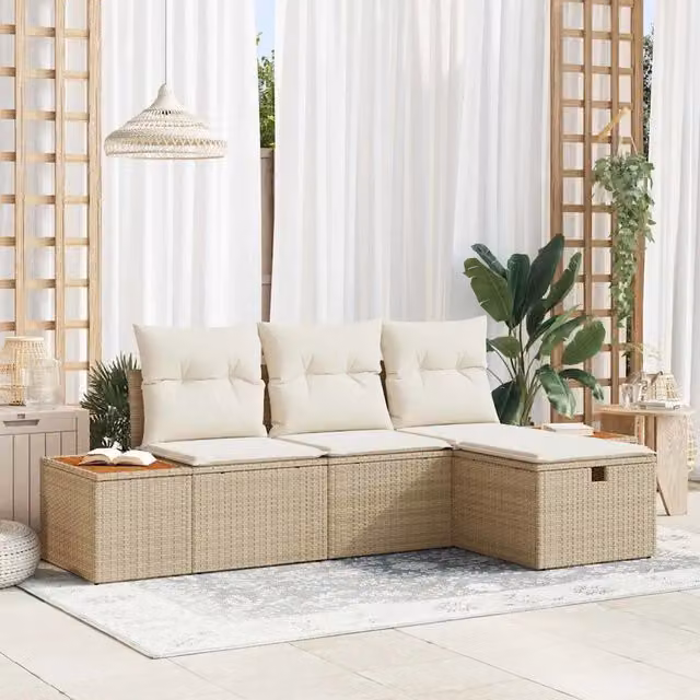 Set Divano da Giardino 4 pz Beige polyrattan 3360950