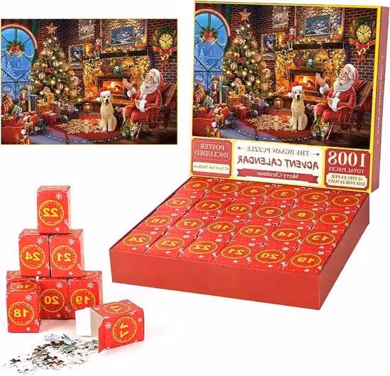 Puzzle a incastro per famiglie, dimensioni 70 x 50 cm - Calendario dell'Avvento 2024 con 24 giorni - 1008 pezzi - Regalo a tema natalizio - Adatto a adulti e bambini, ragazzi e ragazze, uomini e donne.
