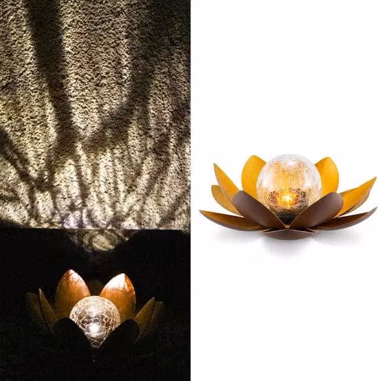 Lampada solare a LED con sensore, 27x115 cm, oro/rame, per giardino e balcone