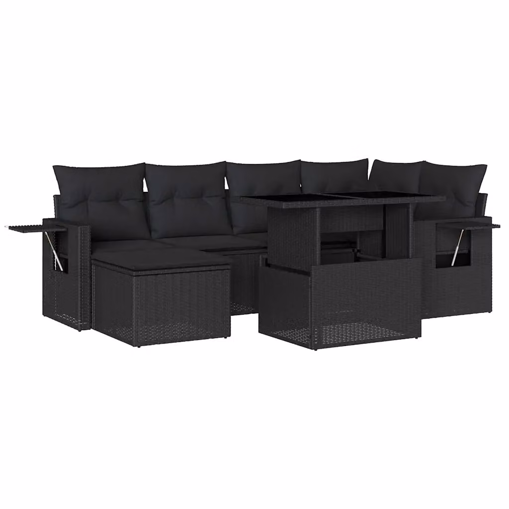 vidaXL Set Divani da Giardino a L con Cuscini 7pz Nero Polyrattan – 2