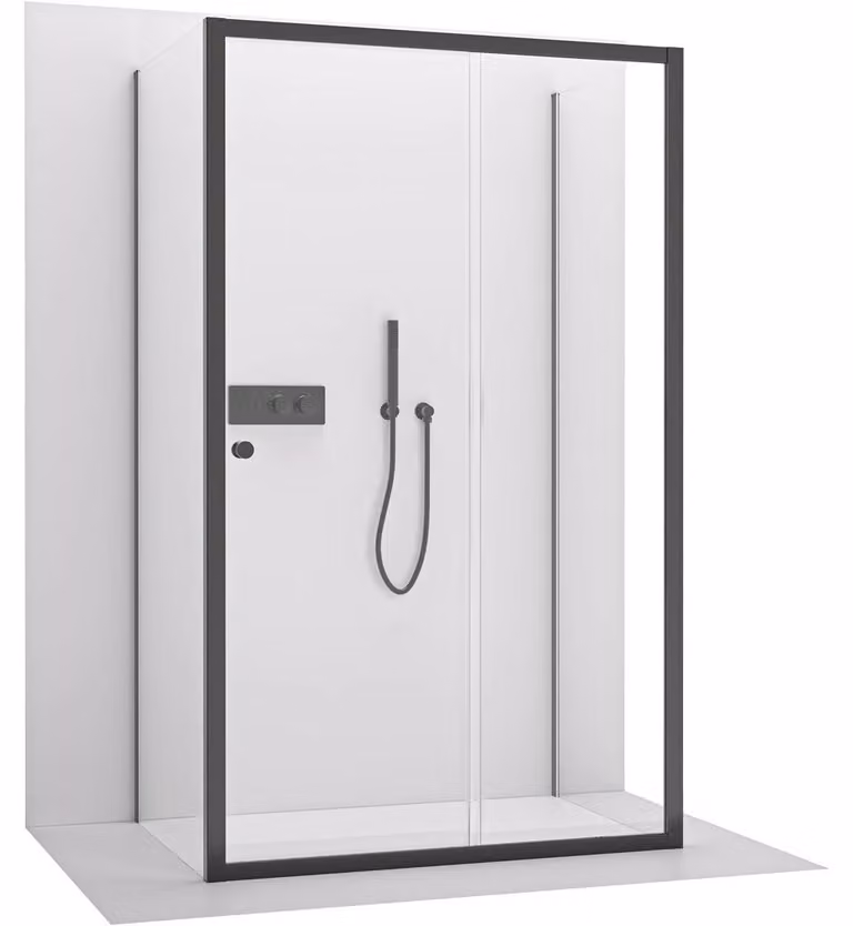 CERANO - Box doccia a tre pareti Varone POINT U L/P - 6 mm - vetro nero opaco e trasparente - 120x90x195 cm - scorrevole
