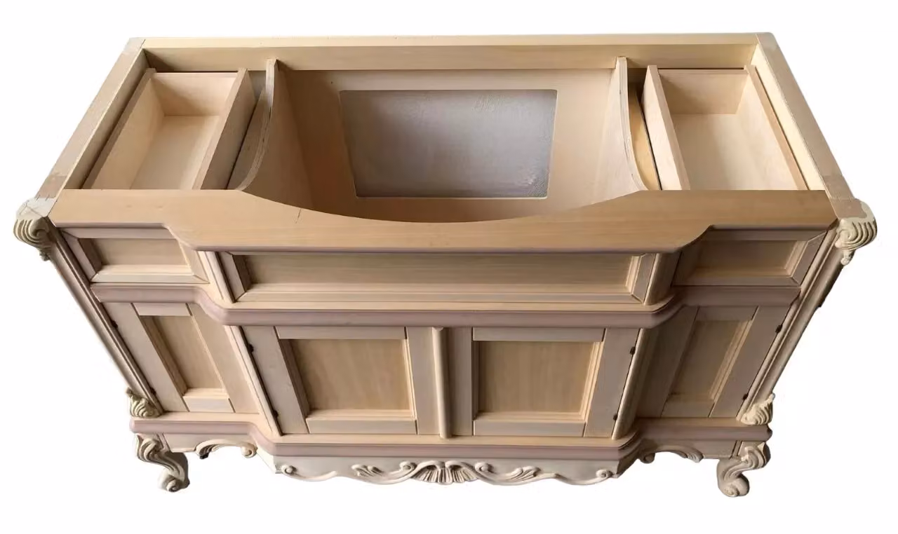 Mobile bagno classico in legno di faggio non trattato Mobili 2G L: 130 cm, P: 60 cm, H: 82 cm – 1