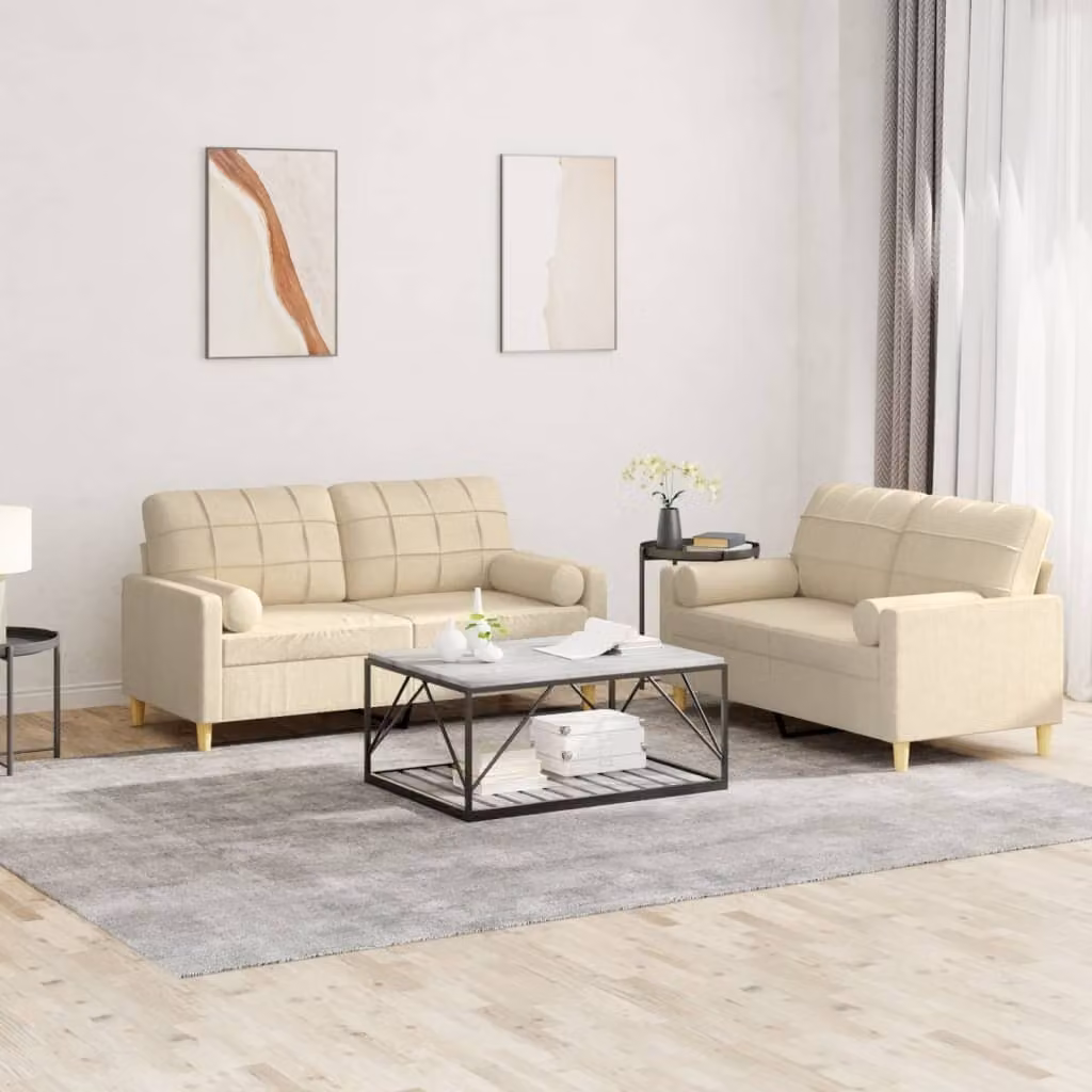 Maison Exclusive - Set divano a 2 posti con cuscini in tessuto color crema