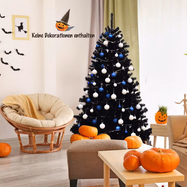 COSTWAY Albero di Natale artificiale da 180 cm nero, albero di Natale con supporto in metallo, punte in PVC per albero di Natale, sistema pieghevole per albero di Natale artificiale ideale per casa, ufficio, negozi e alberghi