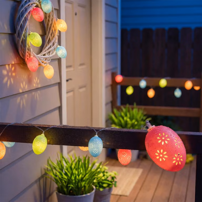 Catena luminosa con uova di Pasqua, lunghezza 1,65 metri, 10 LED, timer, colorata