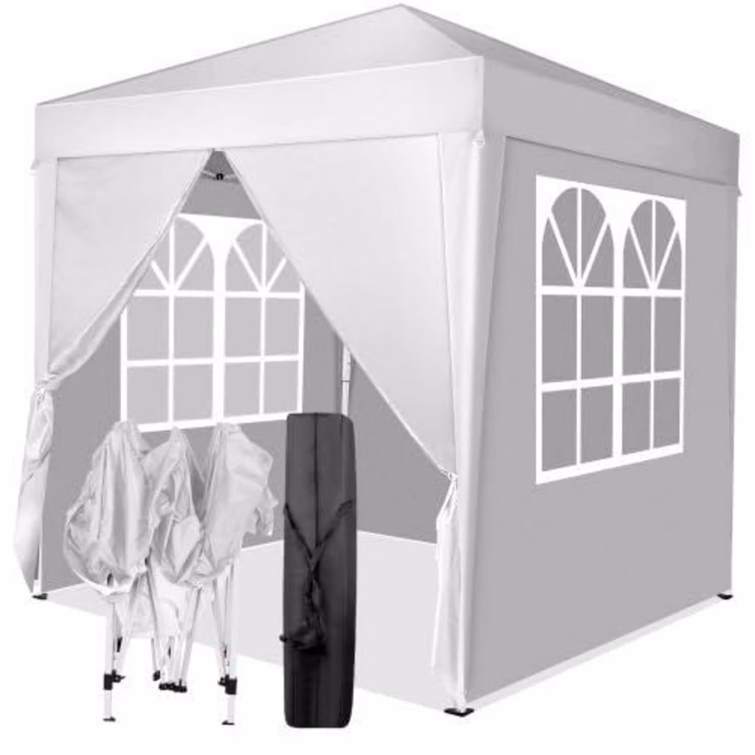 Tenda da esterno 2 x 2 metri, con altezza regolabile, resistente alle intemperie, dotata di 4 pannelli laterali, colore bianco