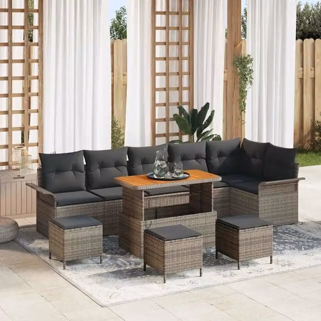 Set Divano da Giardino 10 pz 9-Numero di posti Grigio 3364113