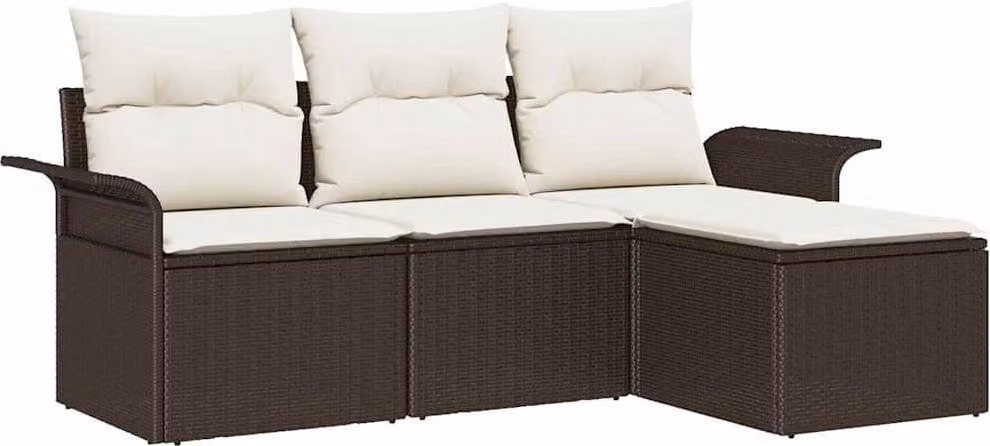 Set Divano da Giardino con cuscino 4 pcs Marrone Poly Rattan
