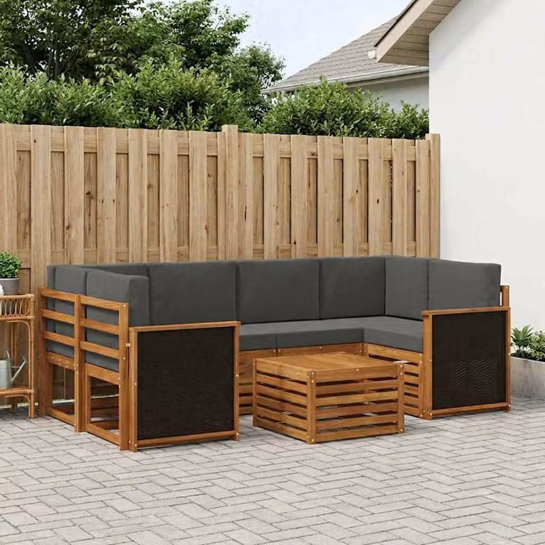 Set di divani da esterno vidaXL 7 pz in legno di acacia con tavolo da caffè, colore beige e antracite