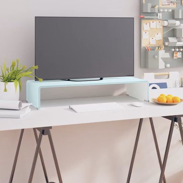 vidaXL Supporto TV e Rialzo Monitor in Vetro Verde Moderno L 70 cm x P 30 cm x H 13 cm