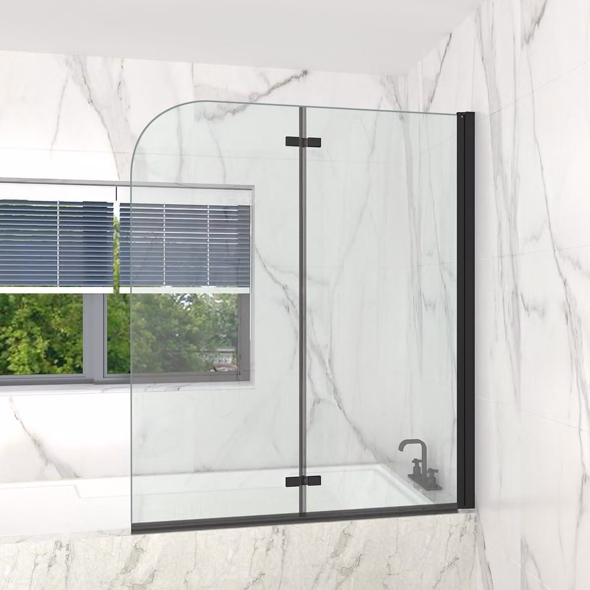 Pannello doccia per vasca da bagno, 120 x 140 cm, nero, composto da 2 elementi, pieghevole, parete doccia, vetro temperato di sicurezza da 5 mm, facile da pulire su entrambi i lati