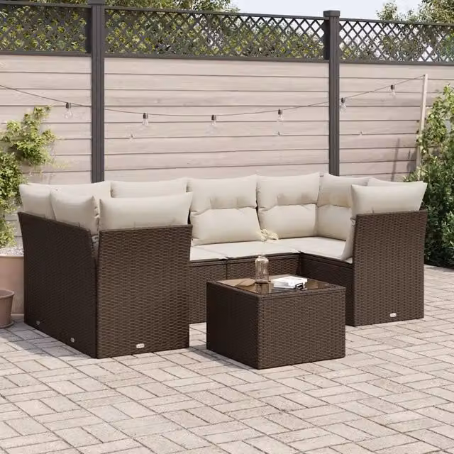 Set Divani da Giardino 7 pz con Cuscini Marrone in Polyrattan 3249112