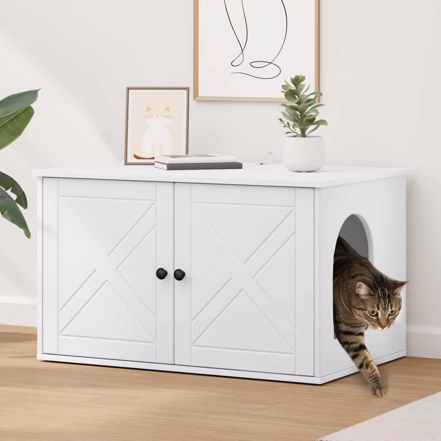 Casa per gatti vidaXL in legno ingegnerizzato bianco L 85 x P 55 x H 50,5 cm