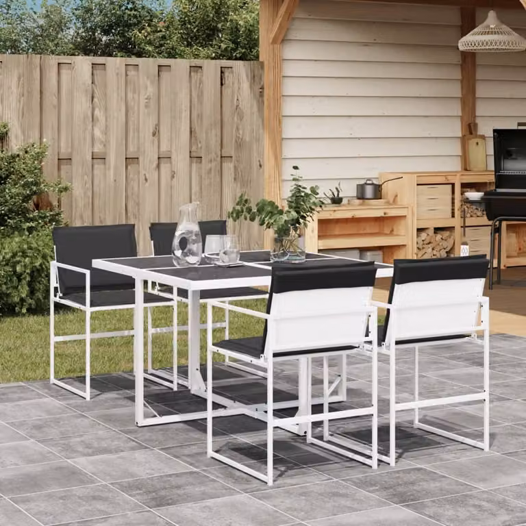 Maison Exclusive - Set da pranzo da giardino a 5 pezzi con cuscini, in Textilene bianco