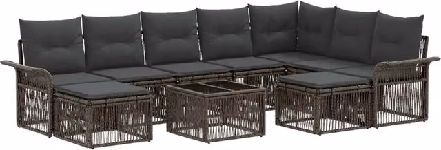 Set Divano da Giardino vidaXL a forma a U composto da 10 pezzi in polyrattan con colori Grigio e Antracite, include tavolino da caffè, elementi angolari, pouf e cuscini imbottiti con coperture rimovibili