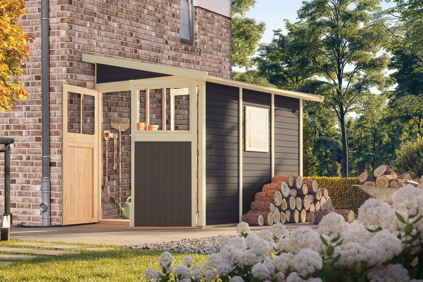 Casetta da giardino Karibu Wallnitz 3, grigio terra, 181x268x230 cm