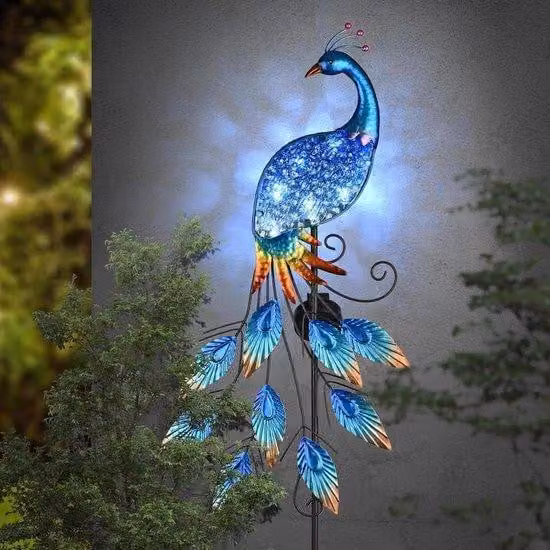 Lampada da giardino a energia solare a forma di pavone per illuminazione esterna - 40 pollici