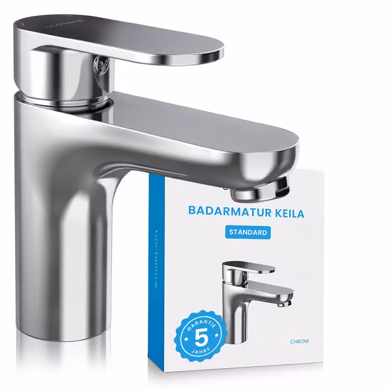 Rubinetto da bagno Bächlein dal design classico, miscelatore monocomando con cartuccia in Vetroceramica di lunga durata e set di installazione, miscelatore da bagno cromato